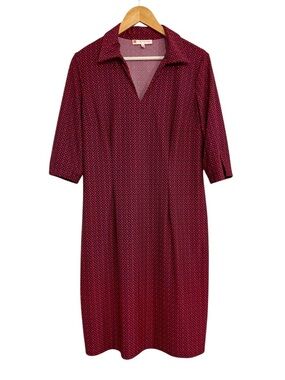 Jude Connally V-Neck Collared Geometric Print Michelle Midi Dress Size L
